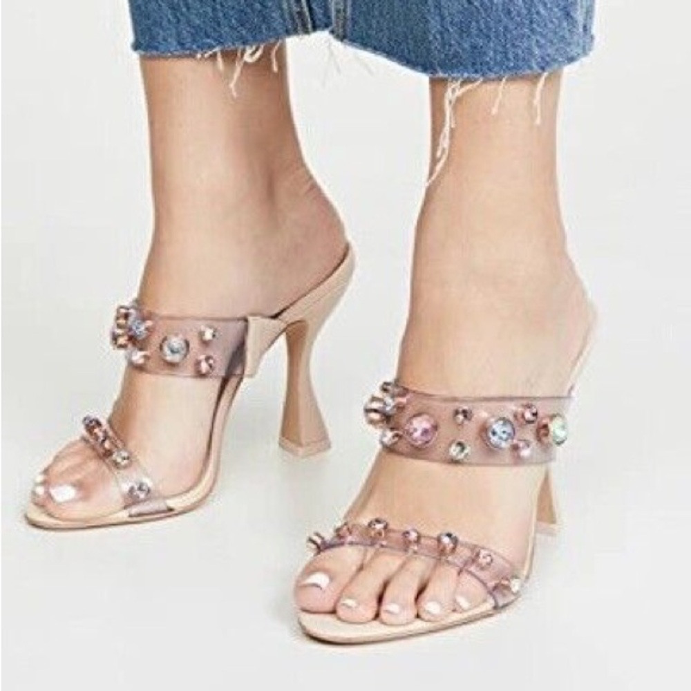 Sophia Webster Dina Gem Gold Clear Jeweled Heels Mule 39.5